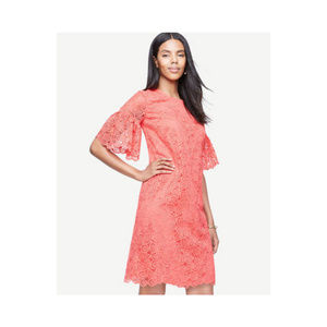 ANN TAYLOR Coral Lace Flare Sleeve Shift Dress 0 2